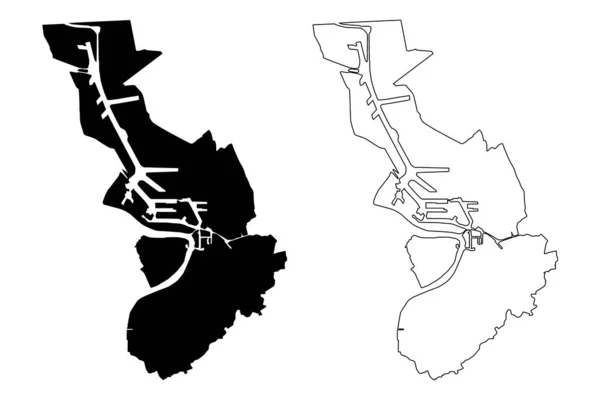 Antwerpen Stadt (Königreich Belgien, Flämische Region) Kartenvektorillustration, Kritzelskizze Stadt Antwerpen Karte — Stockvektor