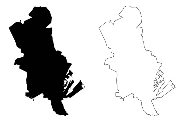 Aarhus City (Royaume de Danemark) illustration vectorielle de carte, croquis de gribouillis Ville d'Arhus carte — Image vectorielle