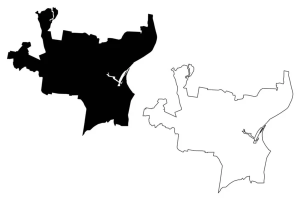 Bydgoszcz (Rzeczpospolita Polska, Kujawsko-Pomorska) mapa wektor ilustracja, szkic bazgrołów Miasto Bydgoszcz mapa — Wektor stockowy