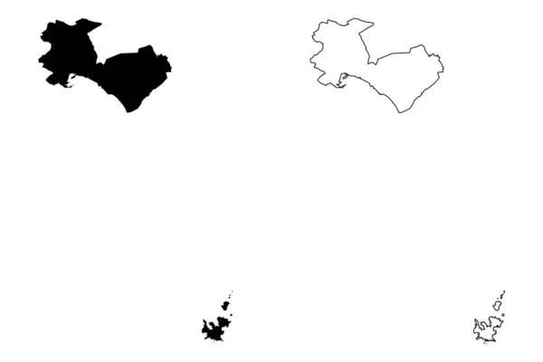 Palma de Maiorca Cidade (Reino de Espanha, Ilhas Baleares) mapa ilustração vetorial, esboço de rabiscos Cidade de Palma mapa — Vetor de Stock