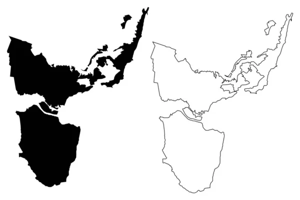 Varna City (República da Bulgária) mapa ilustração vetorial, esboço de rabiscos Cidade de Varna mapa —  Vetores de Stock