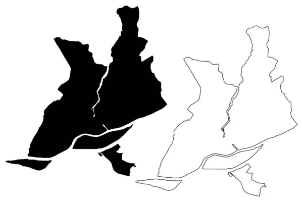 Nantes City (República Francesa, França, Pays de la Loire) mapa ilustração vetorial, esboço de rabiscos Cidade de Nantes mapa —  Vetores de Stock