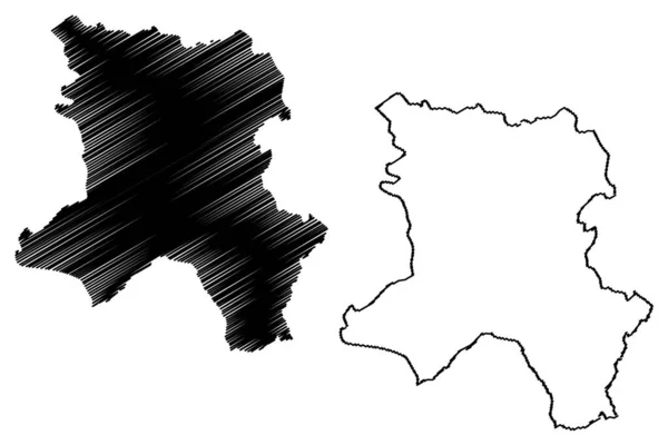 Ferizaj区(科索沃共和国和梅托希亚共和国，塞尔维亚共和国科索沃地区)地图矢量图解，潦草勾画 — 图库矢量图片