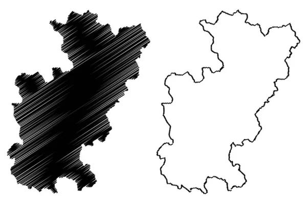 Distrito de Gjilan (República de Kosovo y Metohia, Distritos de Kosovo, República de Serbia) mapa vector ilustración, boceto garabato Gnjilane ma — Archivo Imágenes Vectoriales