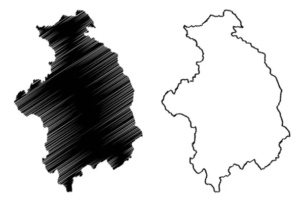Distrik Mitrovica (Republik Kosovo dan Metohija, Distrik Kosovo, Republik Serbia) gambar vektor peta, sketsa coretan Kosovska Mitrovica ma - Stok Vektor