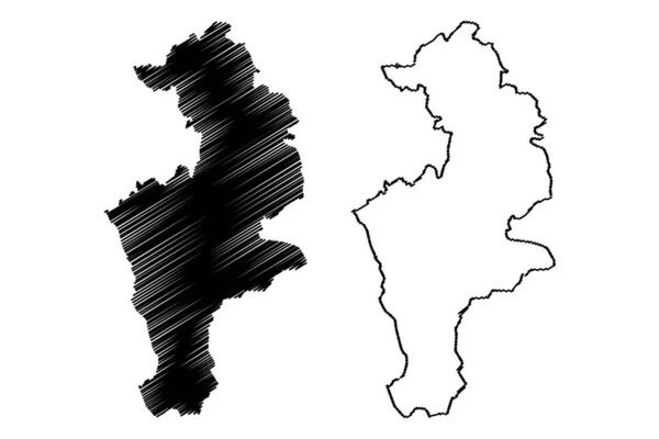 Bezirk Prizren (Republik Kosovo und Metohija, Bezirke Kosovo, Republik Serbien) Kartenvektorillustration, Kritzelskizze Prizren Karte — Stockvektor