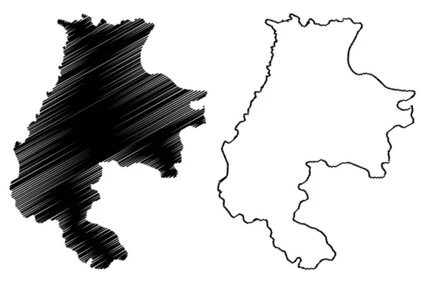 Macva distrikt (republik serbien, distrikte in sumadija und westserbien) kartenvektorillustration, kritzelskizze macva map — Stockvektor