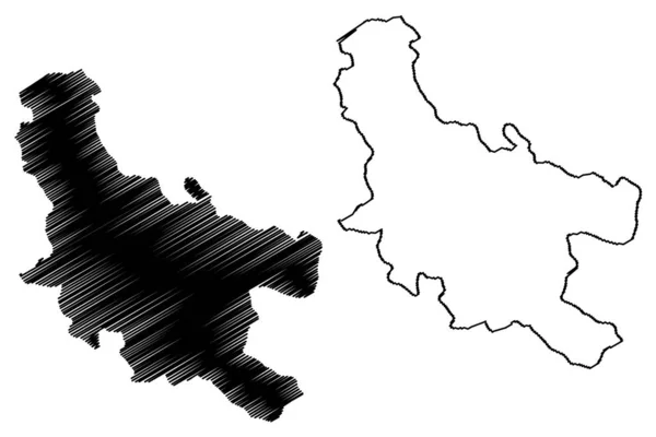 Distrito de Nisava (República da Sérvia, Distritos no sul e leste da Sérvia) mapa ilustração vetorial, esboço de rabiscos Mapa de Nisava — Vetor de Stock