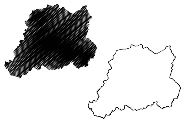 Distrito de Pcinja (República da Sérvia, Distritos no sul e leste da Sérvia) mapa ilustração vetorial, esboço de rabiscos Mapa de Pcinja —  Vetores de Stock