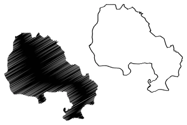 North Banat District (Republiek Servië, Districten in Vojvodina) map vector illustratie, krabbel schets North Banat kaart — Stockvector