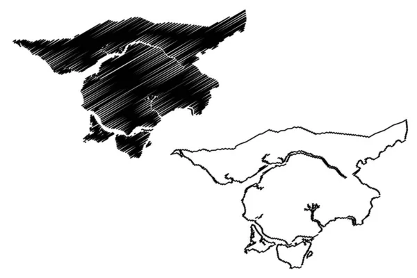 Região de Cacheu (República da Guiné-Bissau, Regiões da Guiné-Bissau) mapa ilustração vetorial, rabisco esboço mapa de Cacheu — Vetor de Stock