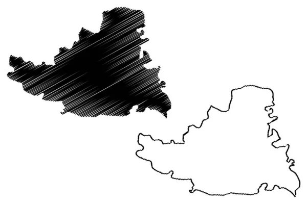 South Backa District (Republiek Servië, Districten in Vojvodina) kaart vector illustratie, krabbel schets South Backa kaart — Stockvector