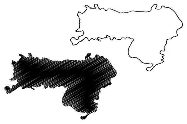 Srem bezirk (republik serbien, bezirke in vojvodina) kartenvektorillustration, kritzelskizze srem karte — Stockvektor