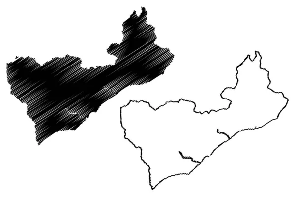 Gmina Cova Lima (gminy Timor Wschodni, Demokratyczna Republika Timoru Wschodniego, wyspa) mapa wektorowa ilustracja, szkic bazgrołów Mapa Covalima — Wektor stockowy