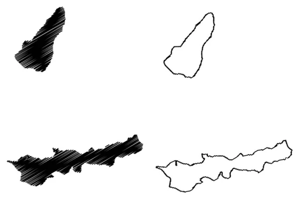 Município de Dili (Municípios de Timor-Leste, República Democrática de Timor-Leste, ilha) mapa ilustração vetorial, rabisco esboço Ilha de Atauro mapa — Vetor de Stock