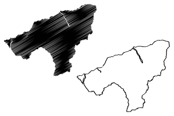 Δήμος Oecusse (δήμοι του Ανατολικού Τιμόρ, Λαϊκή Δημοκρατία του Τιμόρ-Λέστε, νησί) χάρτη διανυσματική απεικόνιση, scribble σκίτσο Oecussi-Ambeno χάρτη — Διανυσματικό Αρχείο