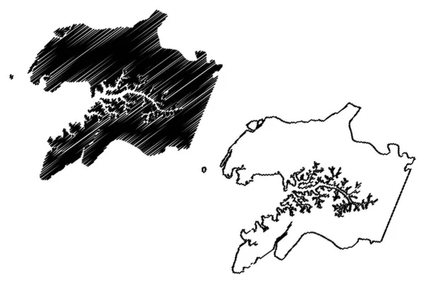 Região de Quinara (República da Guiné-Bissau, Regiões da Guiné-Bissau) mapa ilustração vetorial, rabisco esboço Mapa de Quinara — Vetor de Stock