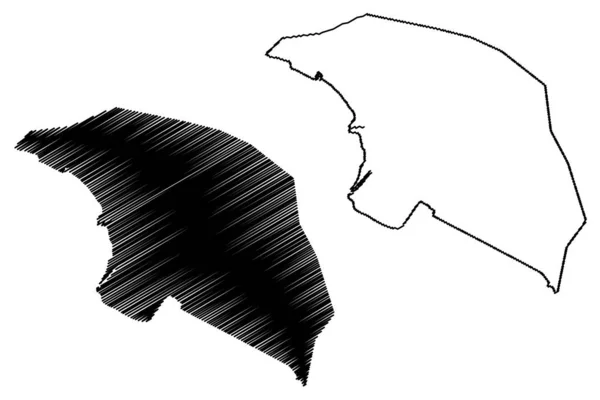 Иллюстрация векторной карты города Порт-оф-Спейн (региональные корпорации и муниципалитеты, Республика Тринидад и Тобаго), нарисованный эскиз карты Порт-оф-Спейна — стоковый вектор