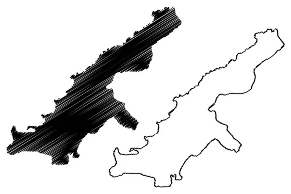西多巴哥地区（地区公司和市政当局，特立尼达和多巴哥共和国）地图矢量图解，手绘草图西多巴哥地图 — 图库矢量图片