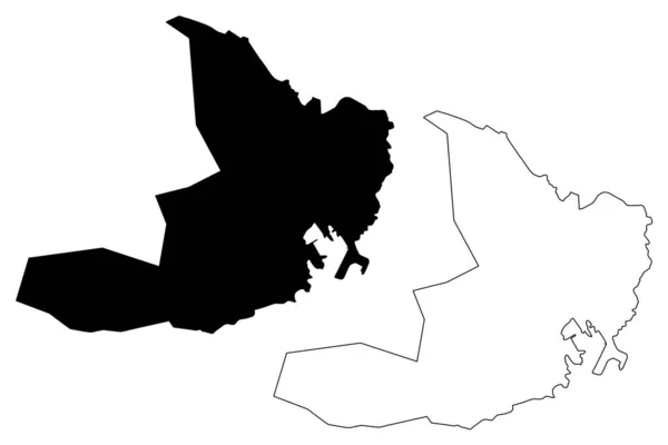 Torshavn Miasto (Wyspy Owcze lub Wyspy Owcze, wyspa) mapa wektor ilustracja, skecz bazgroły Miasto Torshavn mapa — Wektor stockowy