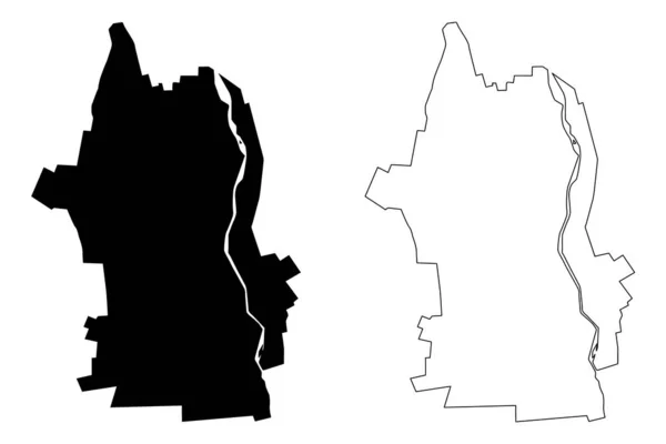 Cidade de Tskhinvali (República da Geórgia, República da Ossétia do Sul, no estado de Alânia) mapa ilustração vetorial, esboço de rabiscos Cidade de Tskhinvali mapa — Vetor de Stock