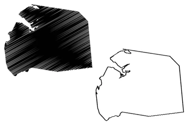 District de Port Louis (République de Maurice, île, Quartiers de Maurice) illustration vectorielle de la carte, croquis croquis croquis Port Louis carte — Image vectorielle