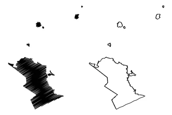 Riviere du Rempart District (República da Maurícia, ilha, Distritos da Maurícia) mapa ilustração vetorial, esboço de rabiscos Riviere du Rempart mapa — Vetor de Stock