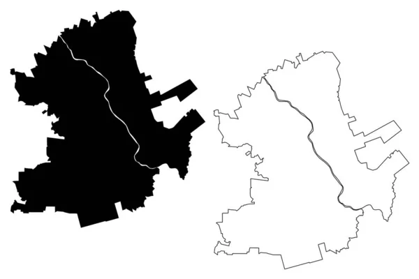 Hamilton City Nova Zelândia North Island Mapa Ilustração Vetorial Esboço — Vetor de Stock