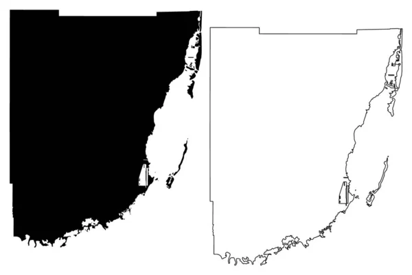 Miami Dade County Florida County United States America Usa Mapa — Vector de stock