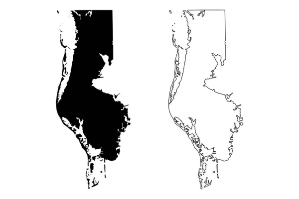 Pinellas County Florida County United States America Usa Mapa Wektor — Wektor stockowy