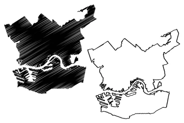 Rotterdam Stadt Königreich Der Niederlande Holland Kartenvektorillustration Kritzelskizze Stadt Rotterdam — Stockvektor