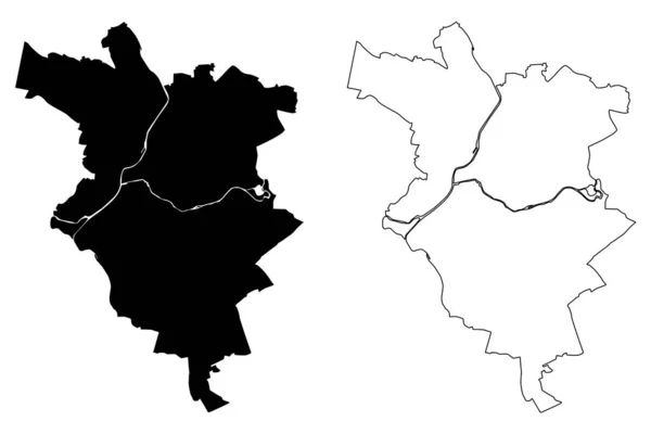 Mans City Γαλλική Δημοκρατία Γαλλία Χάρτης Διανυσματική Απεικόνιση Scribble Sketch — Διανυσματικό Αρχείο