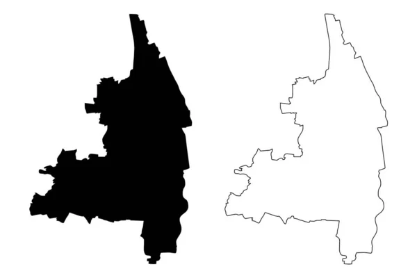 Augsburg City Förbundsrepubliken Tyskland Bayern Karta Vektor Illustration Klotter Skiss — Stock vektor