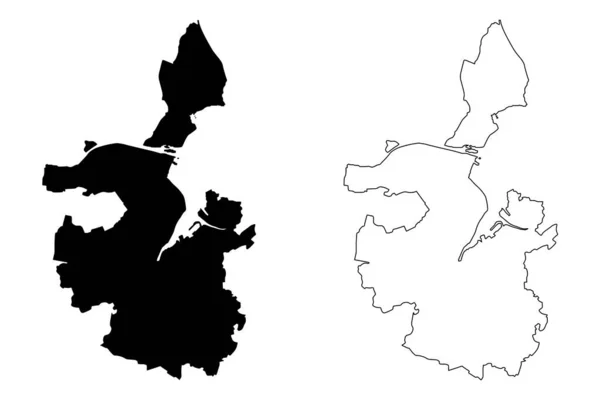 Kiel Şehri Almanya Federal Cumhuriyeti Schleswig Holstein Harita Vektör Çizimi — Stok Vektör