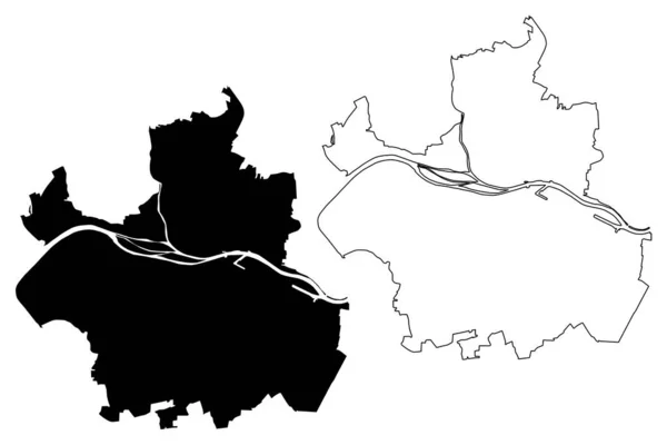 Regensburg City Federal Republic Germany Bavaria Map Vector Illustration Scribble — Stock Vector