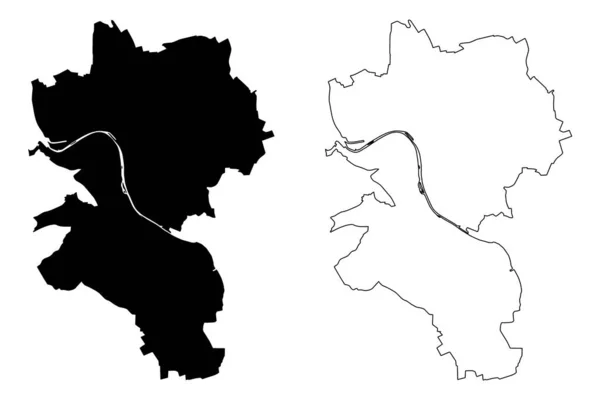 伍尔兹堡市 德意志联邦共和国 巴伐利亚 地图矢量图解 速写草图伍尔兹堡市地图 — 图库矢量图片