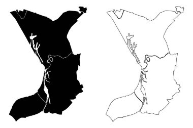 Bremerhaven Şehri (Almanya Federal Cumhuriyeti, Bremen) harita vektör illüstrasyonu, Bremerhaven harita şehrinin krokisini çizin