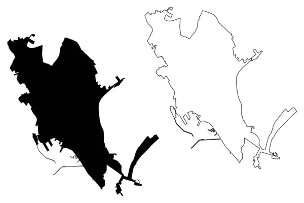 Ciudad Cagliari República Italiana Italia Cerdeña Mapa Vector Ilustración Boceto — Vector de stock