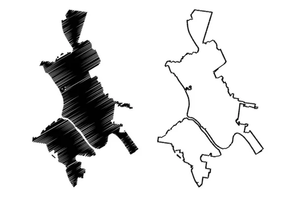 Rockhampton City Queensland Australské Společenství Mapa Vektorové Ilustrace Čmáranice Mapa — Stockový vektor