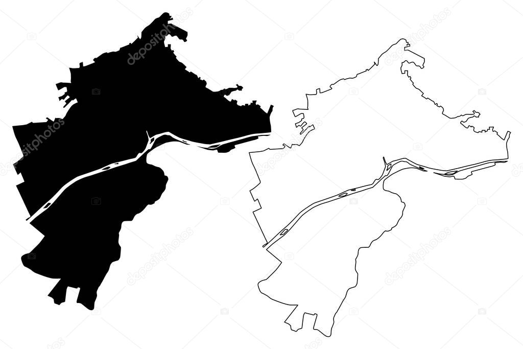 Bolzano City (Italian Republic, Italy, Trentino-Alto Adige Sudtirol) map vector illustration, scribble sketch City of Bolzano map