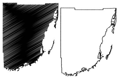Miami-Dade İlçesi, Florida (ABD eyaleti, Amerika Birleşik Devletleri, ABD, ABD) harita vektör çizimi, çizim Miami Dade haritası