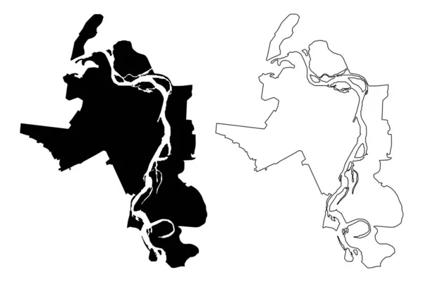 Barnaul City Russische Föderation Russland Region Altai Kartenvektorillustration Kritzelskizze Stadt — Stockvektor