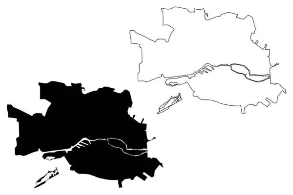 Ciudad Kaliningrado Federación Rusa Rusia Mapa Vector Ilustración Boceto Garabato — Archivo Imágenes Vectoriales