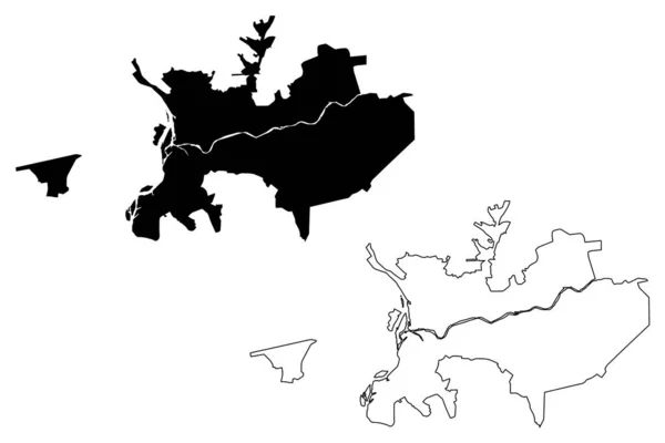 Ulan Ude Stadt Russische Föderation Russland Republik Burjatien Kartenvektorillustration Kritzelskizze — Stockvektor