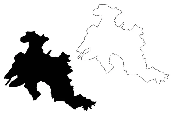 Denizli City República Turquia Região Egeia Mapa Ilustração Vetorial Esboço — Vetor de Stock