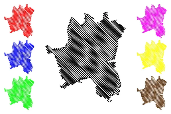 Katowice City República Polônia Silésia Mapa Ilustração Vetorial Esboço Rabiscos — Vetor de Stock