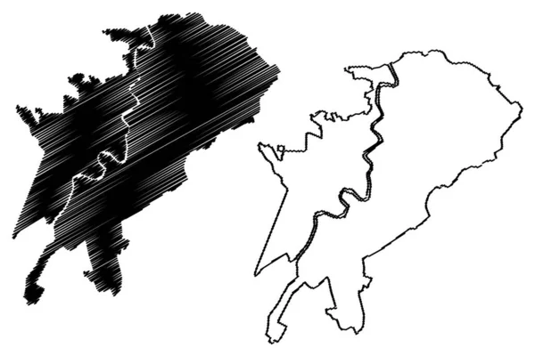 アティラウ市 カザフスタン共和国 地図ベクトル図 スクリプトスケッチグリュエフ市地図 — ストックベクタ