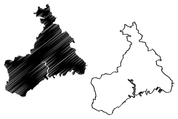 Brest City Französische Republik Frankreich Kartenvektorillustration Kritzelskizze Stadt Brest Karte — Stockvektor