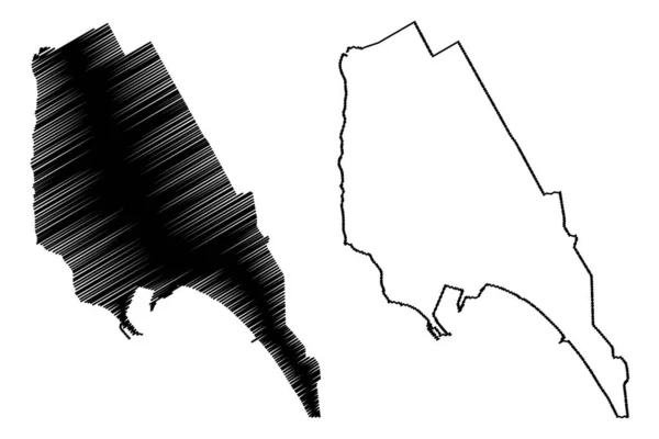 Durres City Albánská Republika Mapa Vektorová Ilustrace Načmáraný Náčrt Mapa — Stockový vektor