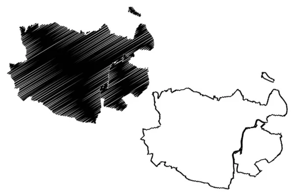Kassel City Förbundsrepubliken Tyskland Hessen Karta Vektor Illustration Klotter Skiss — Stock vektor